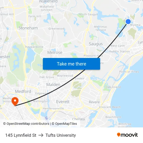 145 Lynnfield St to Tufts University map