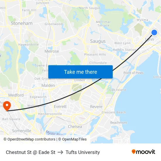 Chestnut St @ Eade St to Tufts University map