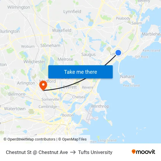 Chestnut St @ Chestnut Ave to Tufts University map