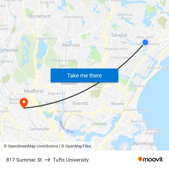 817 Summer St to Tufts University map