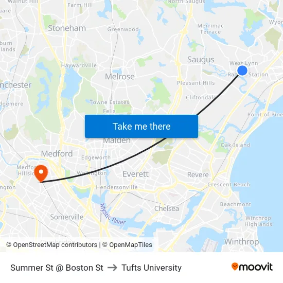 Summer St @ Boston St to Tufts University map