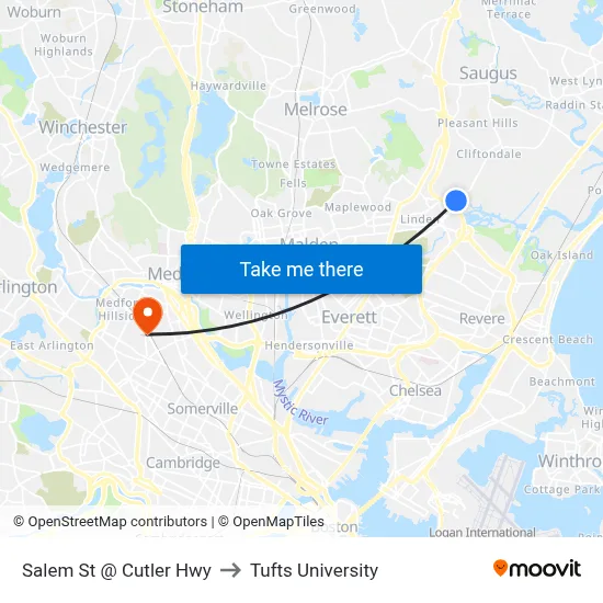 Salem St @ Cutler Hwy to Tufts University map