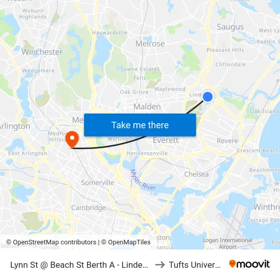 Lynn St @ Beach St Berth A - Linden Sq to Tufts University map