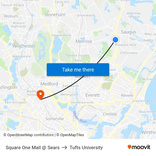 Square One Mall @ Sears to Tufts University map