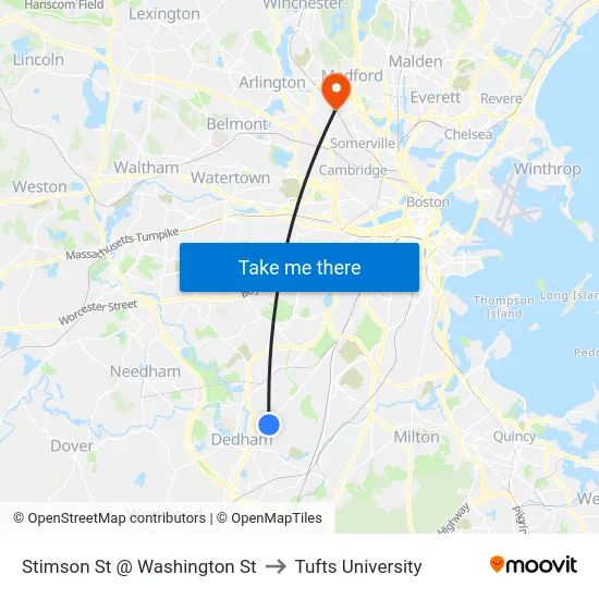 Stimson St @ Washington St to Tufts University map