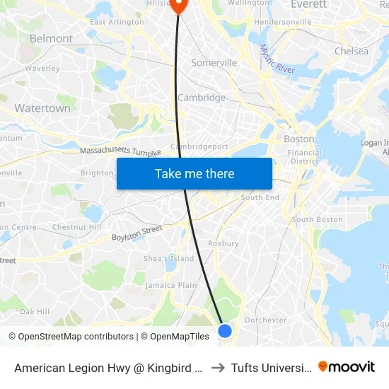 American Legion Hwy @ Kingbird Rd to Tufts University map