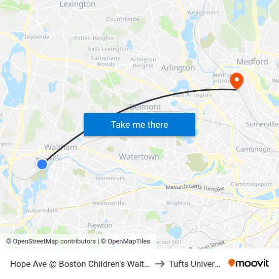 Hope Ave @ Boston Children's Waltham to Tufts University map