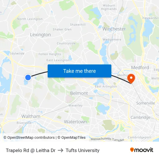 Trapelo Rd @ Leitha Dr to Tufts University map