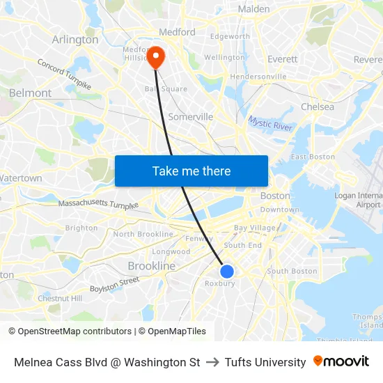 Melnea Cass Blvd @ Washington St to Tufts University map