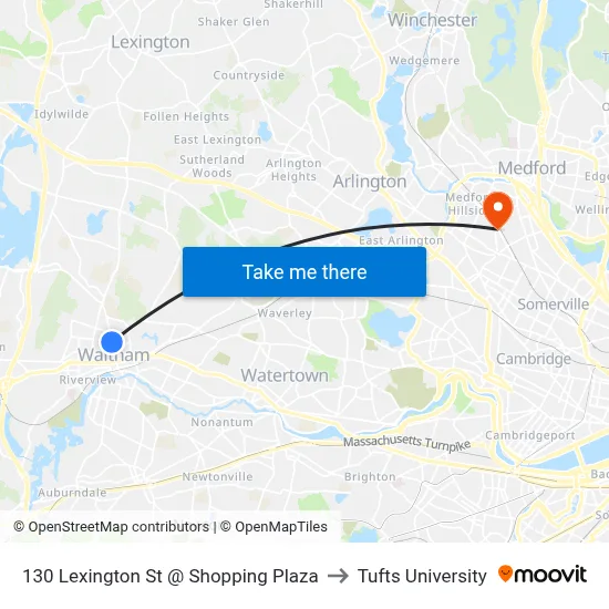 130 Lexington St @ Shopping Plaza to Tufts University map