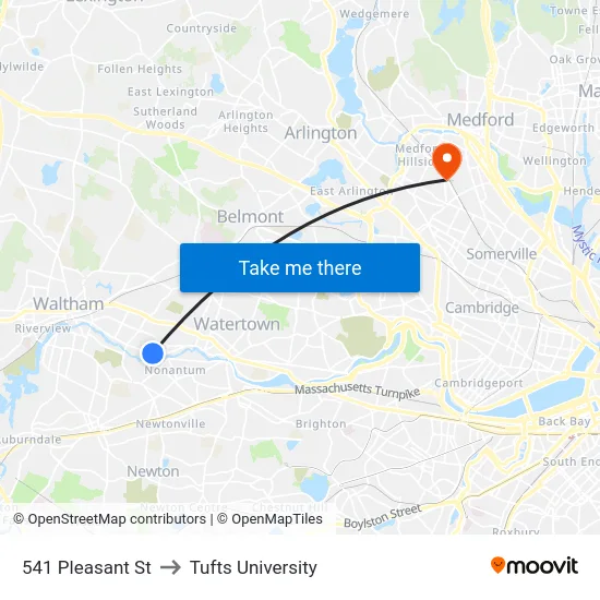 541 Pleasant St to Tufts University map