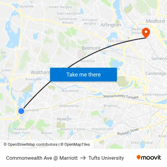 Commonwealth Ave @ Marriott to Tufts University map