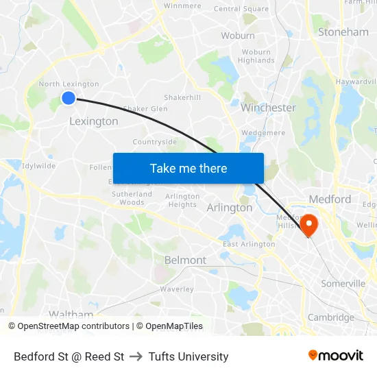 Bedford St @ Reed St to Tufts University map
