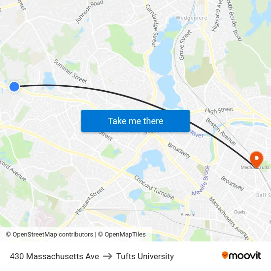 430 Massachusetts Ave to Tufts University map