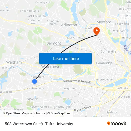 503 Watertown St to Tufts University map