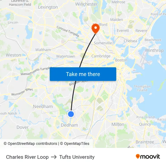 Charles River Loop to Tufts University map
