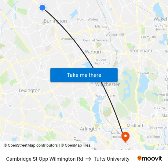 Cambridge St Opp Wilmington Rd to Tufts University map