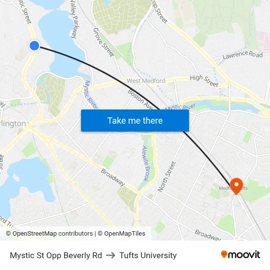 Mystic St Opp Beverly Rd to Tufts University map