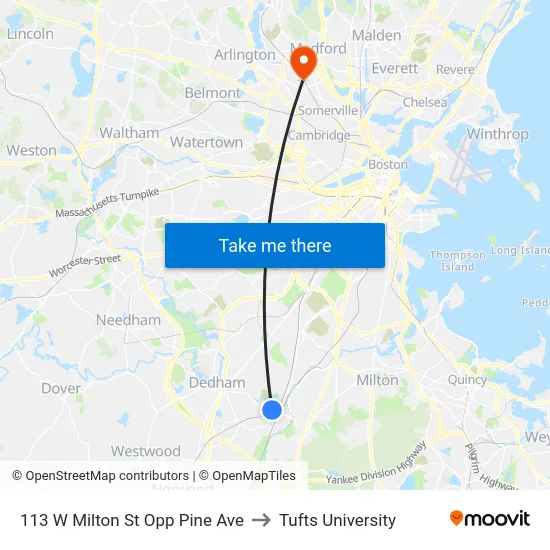 113 W Milton St Opp Pine Ave to Tufts University map