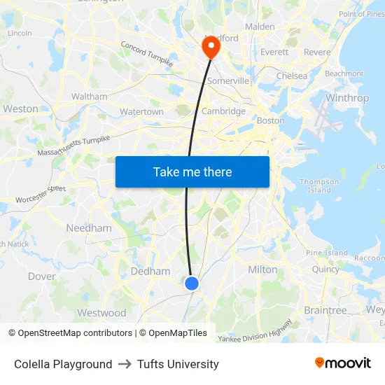 Colella Playground to Tufts University map