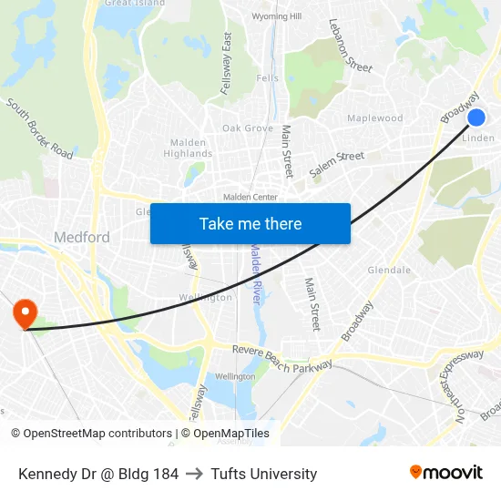 Kennedy Dr @ Bldg 184 to Tufts University map