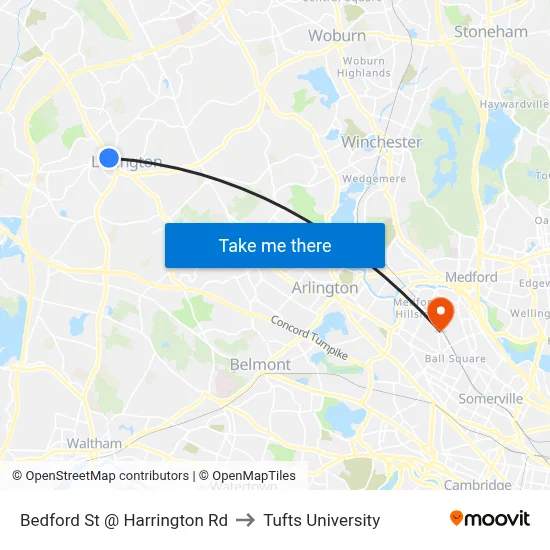 Bedford St @ Harrington Rd to Tufts University map