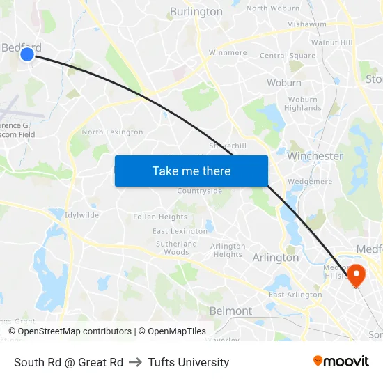 South Rd @ Great Rd to Tufts University map