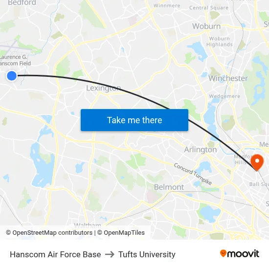 Hanscom Air Force Base to Tufts University map
