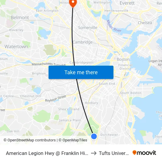 American Legion Hwy @ Franklin Hill Ave to Tufts University map