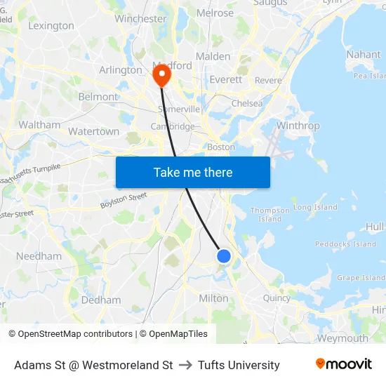 Adams St @ Westmoreland St to Tufts University map