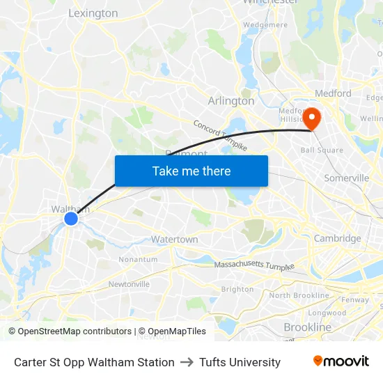 Carter St Opp Waltham Station to Tufts University map