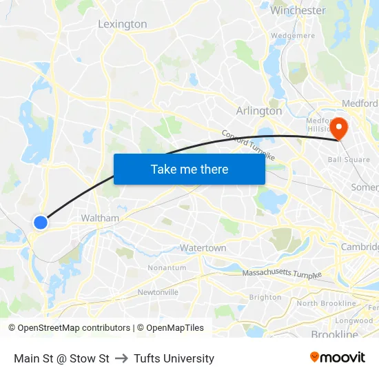 Main St @ Stow St to Tufts University map