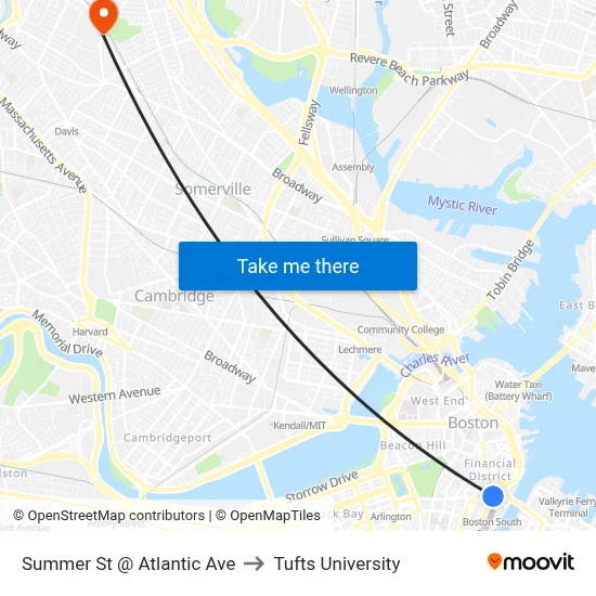 Summer St @ Atlantic Ave to Tufts University map