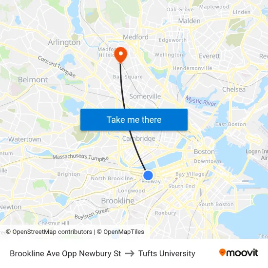 Brookline Ave Opp Newbury St to Tufts University map
