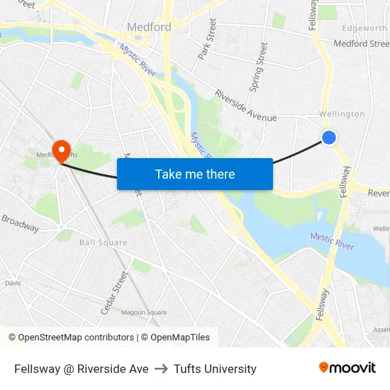 Fellsway @ Riverside Ave to Tufts University map