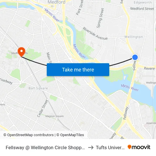 Fellsway @ Wellington Circle Shopping Ctr to Tufts University map
