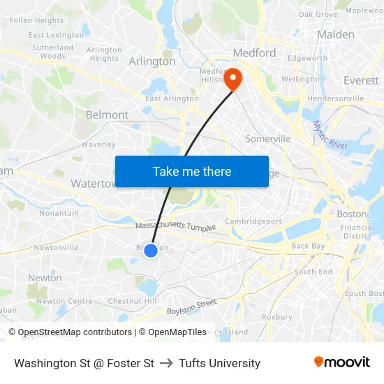 Washington St @ Foster St to Tufts University map