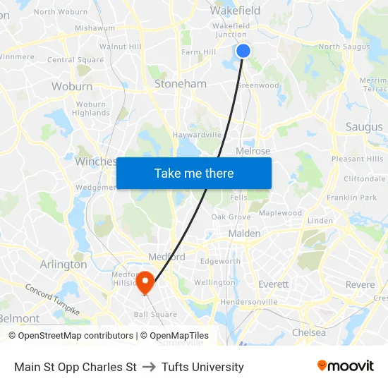 Main St Opp Charles St to Tufts University map