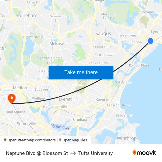 Neptune Blvd @ Blossom St to Tufts University map
