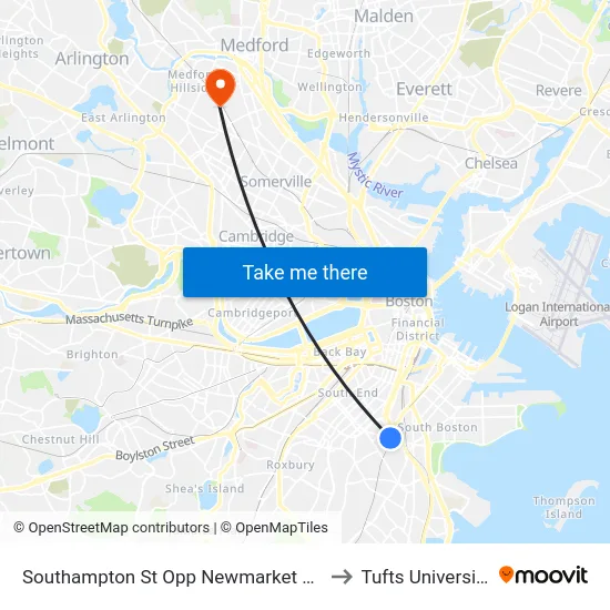 Southampton St Opp Newmarket Sq to Tufts University map