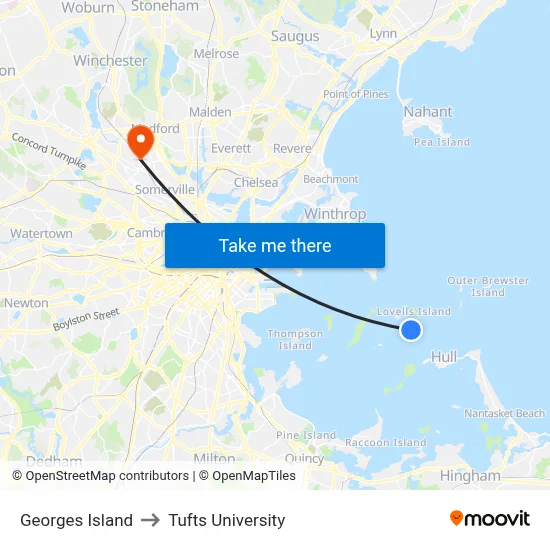 Georges Island to Tufts University map