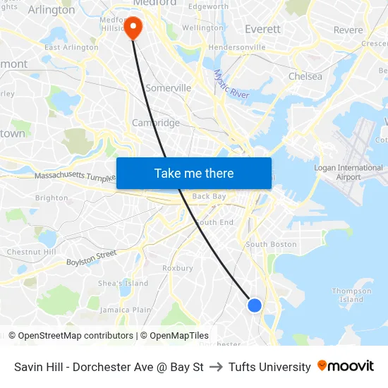 Savin Hill - Dorchester Ave @ Bay St to Tufts University map
