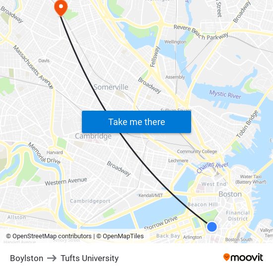 Boylston to Tufts University map