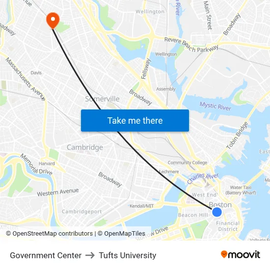 Government Center to Tufts University map