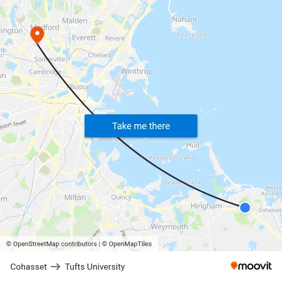 Cohasset to Tufts University map