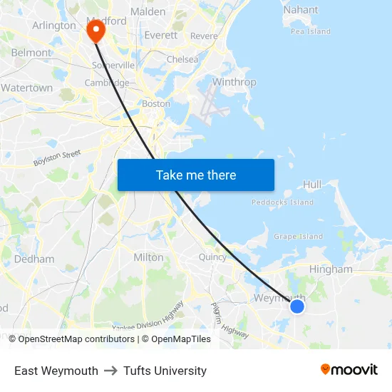 East Weymouth to Tufts University map