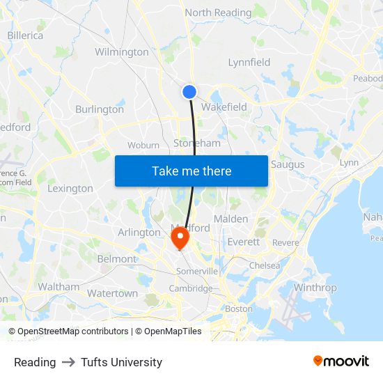 Reading to Tufts University map