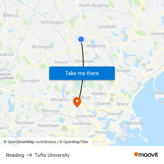 Reading to Tufts University map