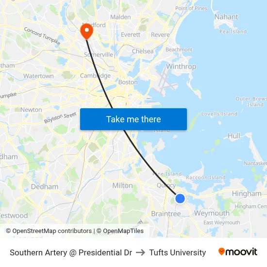 Southern Artery @ Presidential Dr to Tufts University map