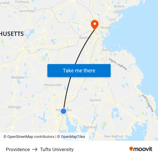 Providence to Tufts University map